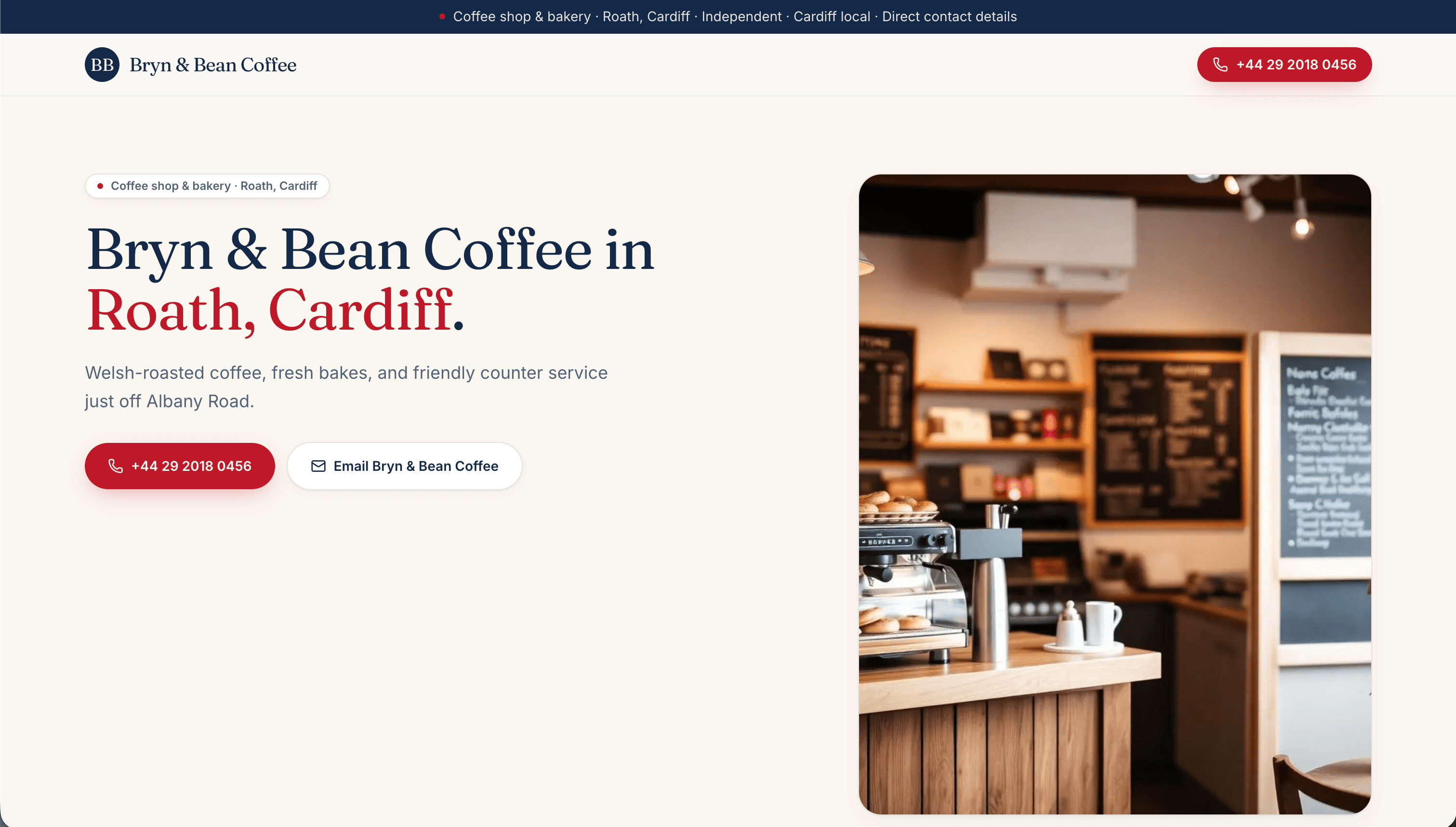 Example WeGrow Local Page screenshot for a fictional Cardiff cafe.